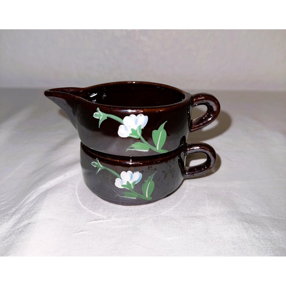 Vintage Hand Painted Pottery Stacking Sugar and Creamer
